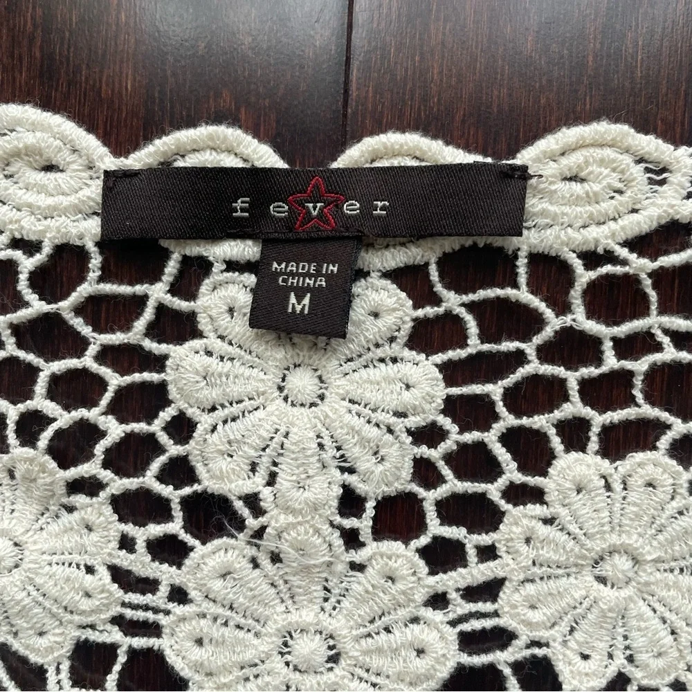 Fever Women’s Lace Mesh Cover Up Open Front Top Cream White Size Medium NWT - Picture 4 of 6